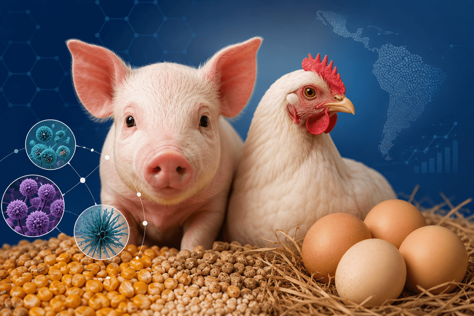 Cadena de impacto de las micotoxinas en la producción animal, del hongo al impacto productivo.